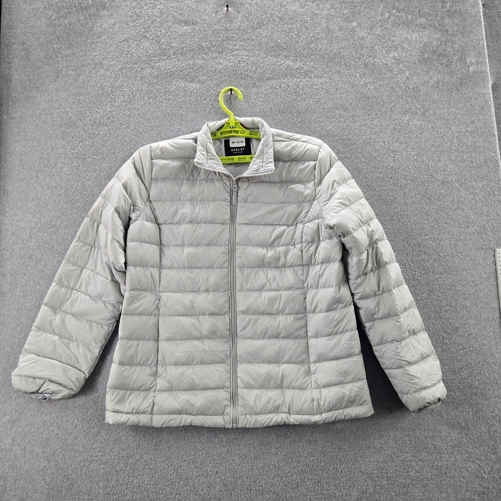 Orolay Women Jacket L Gray Nylon Polyester Puffer Jacket Duck Down Quilted